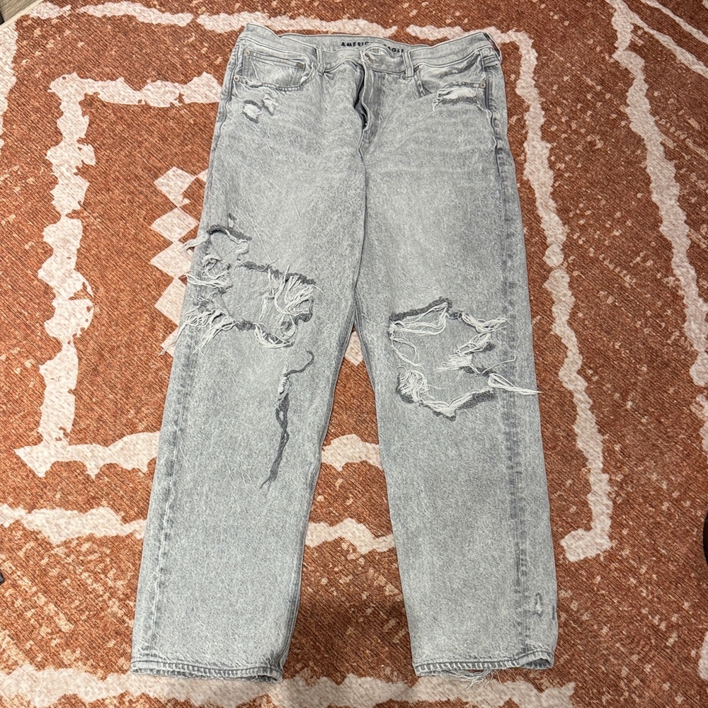 American Eagle Outfitters Light Gray Distressed Flare Jeans
